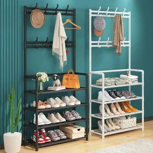 Multi-Layer Shoe Rack and Clothes Hanger – Floor-Standing Organizer for Hats & Shoes