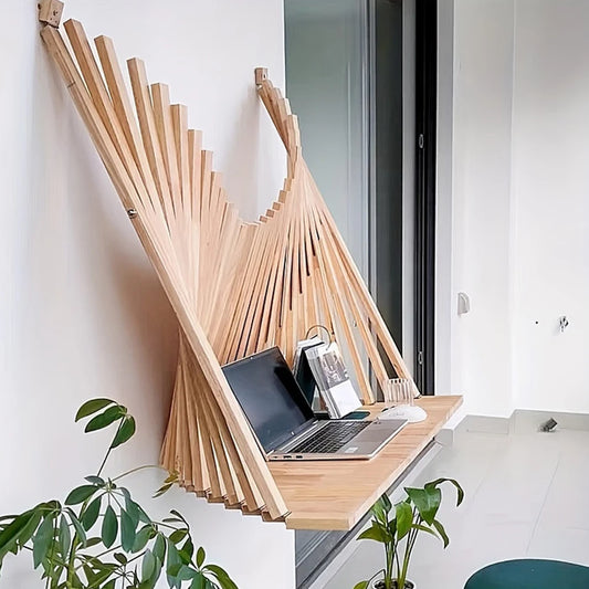 Wall-Mounted Foldable Computer Desk – Invisible, Solid Wood Space-Saving Table